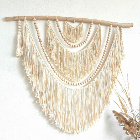Macrame Wall Hanging with Wooden Beads